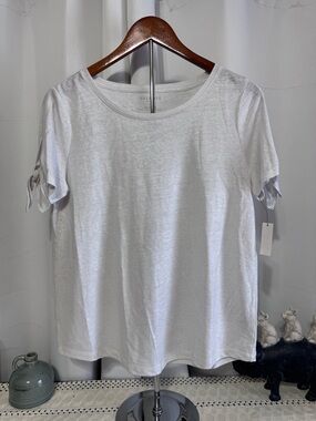 Talbots White Short Sleeve Tie-Sleeve Tee Top